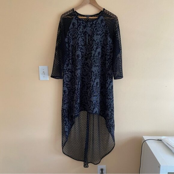 Tonia Debellis Tunic Womens XL Black Knit Mesh Long Sleeve High Low Lagenlook - Picture 2 of 15